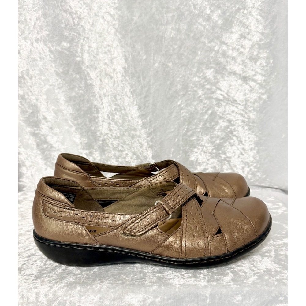 Clarks Collection Ashland Bronze Metallic Leather Mary Jane Shoes Womens 8.5 W - Picture 4 of 8